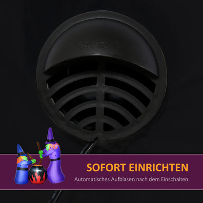 HOMCOM Aufblasbare Hexen Hexenkessel Figur Luftfigur Halloween Deko mit LED Beleuchtung, Polyester, 170x60x180cm