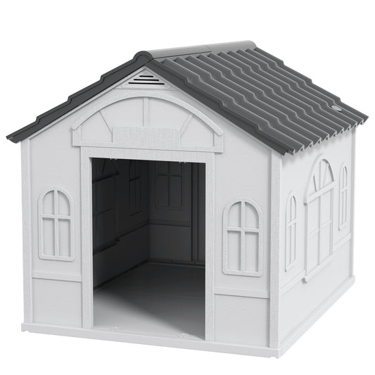 PawHut Hundehütte mit Satteldach, wetterfest, Kunststoff, 65 x 75,7 x 63 cm, Grau