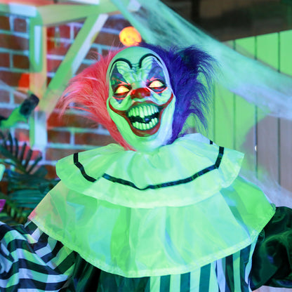 HOMCOM Grusel-Clown Halloween-Dekoration، beweglich، Lach-Funktion، وردي + ليلى