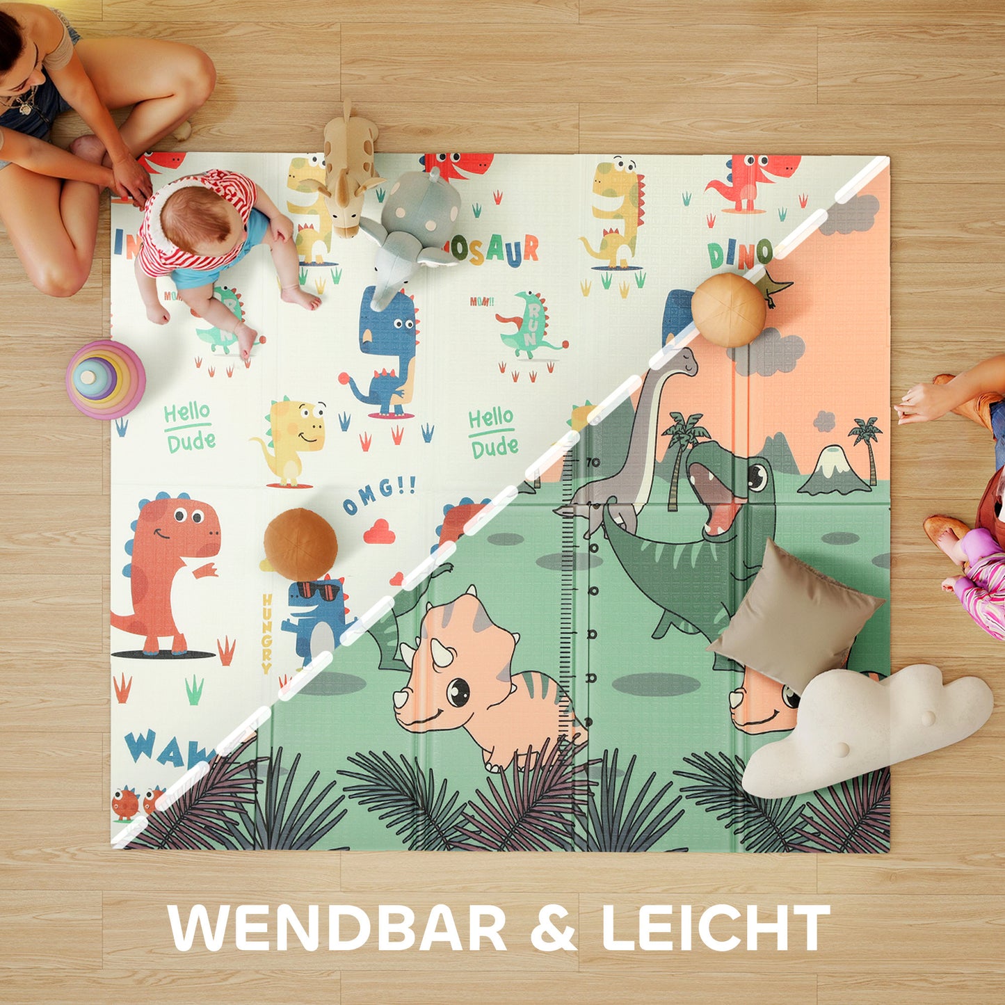 AIYAPLAY Spielmatte Baby 196 x 176 x 1,5 cm faltbar Doppelseitige Krabbelmatte Mehrfarbig