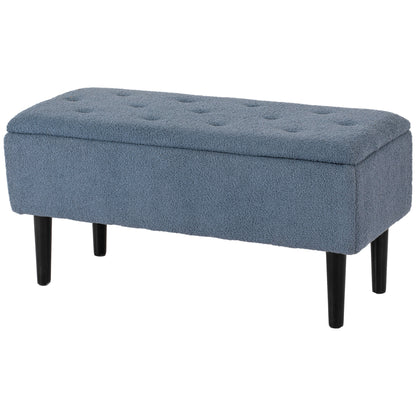 HOMCOM Polsterbank mit Stauraum, Sitztruhe, Kaschmiroptik, bis 120 kg, Naturholzrahmen, 95 x 38 x 45 cm, Blau