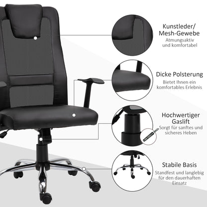 Vinsetto Bürostuhl Drehstuhl höhenverstellbar Chefsessel Schreibtischstuhl ergonomisch PU schwarz 66 x 73 x 108-118 cm