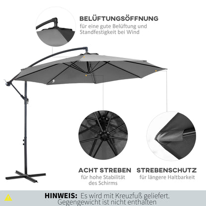Outsunny Sonnenschirm mit Handkurbel Wetterbeständig 2,95 m x 2,95 m x 2,45 m Polyester Stahl Schwarz