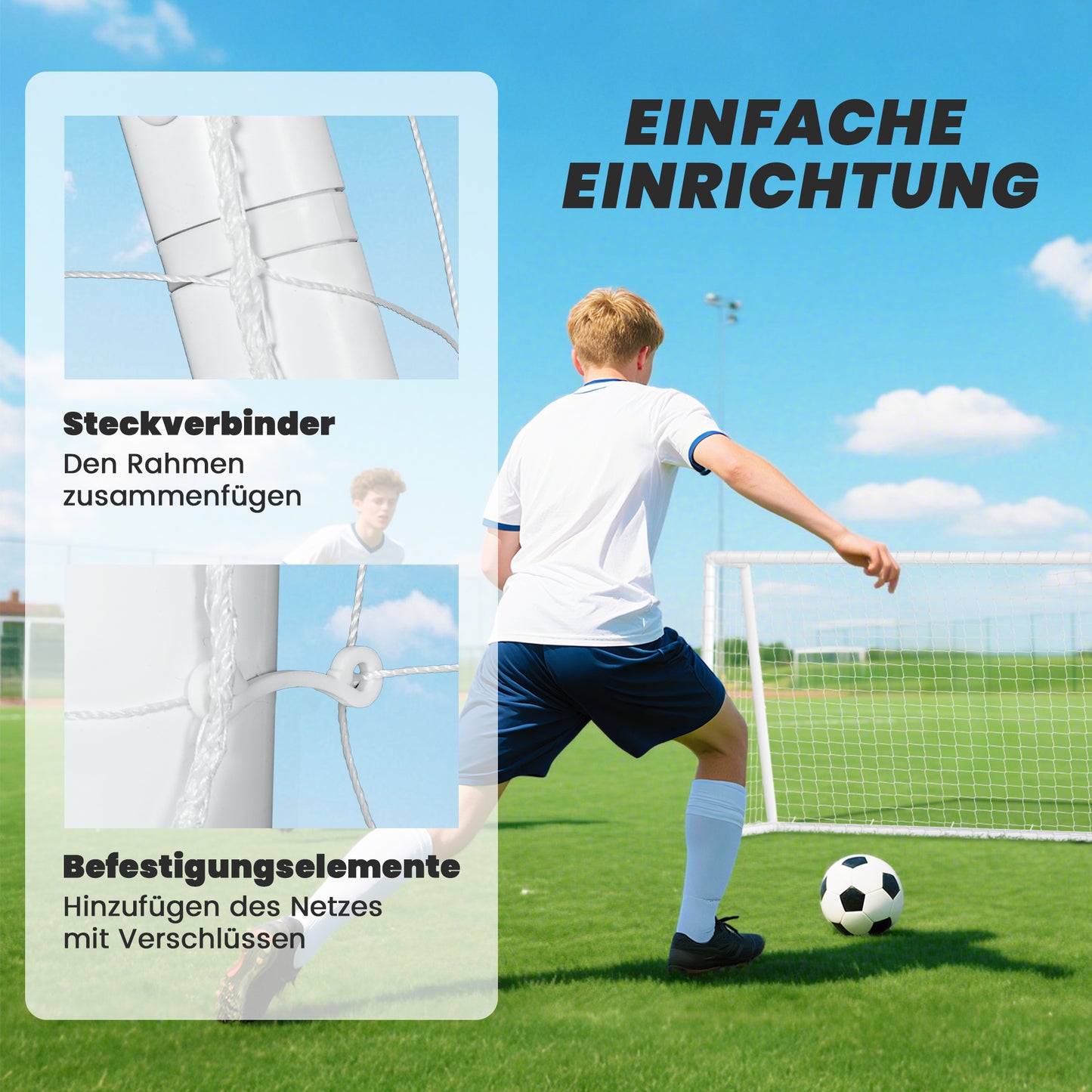 SPORTNOW Fußballtor, robustes Netz, Kunststoff-Rahmen, Heringe, 180L x 92B x 124H cm, Weiß