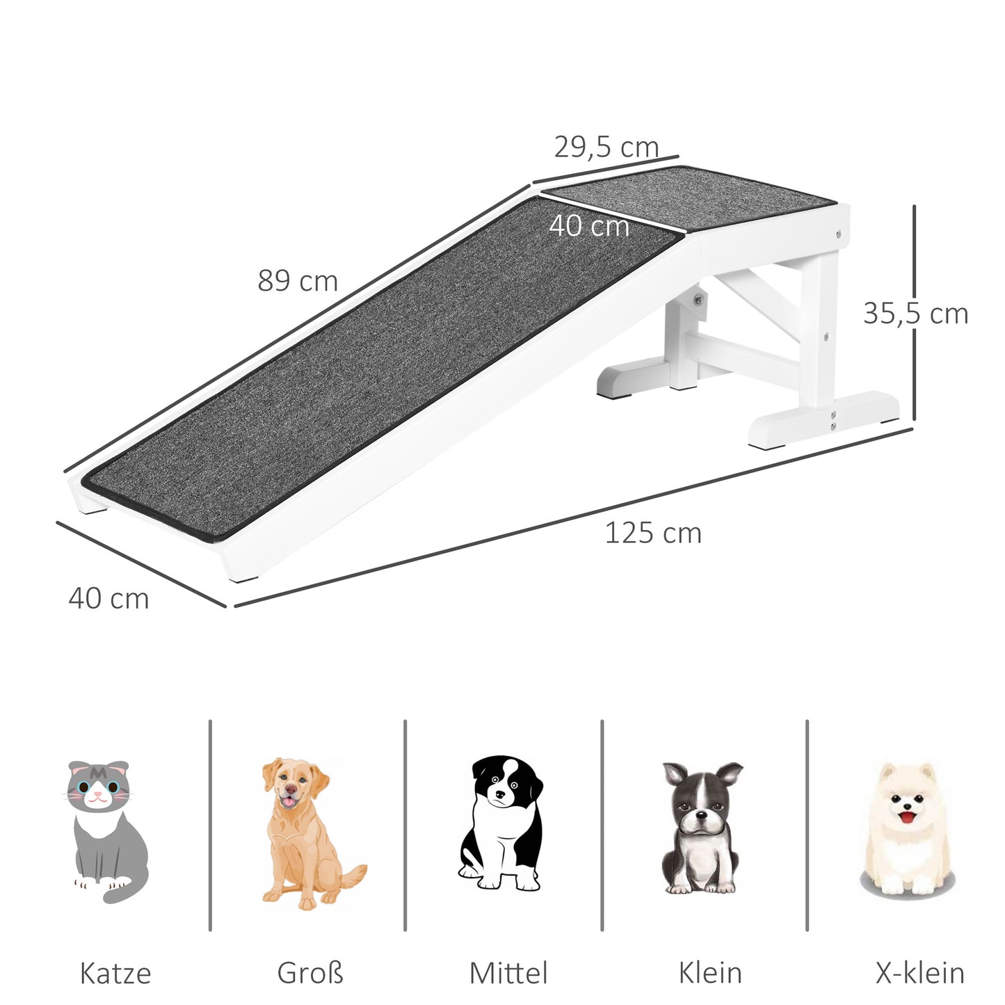 PawHut Haustierrampe mit rutschfestem Teppich 125 x 40 x 35,5 سم كيفيرنهولز
