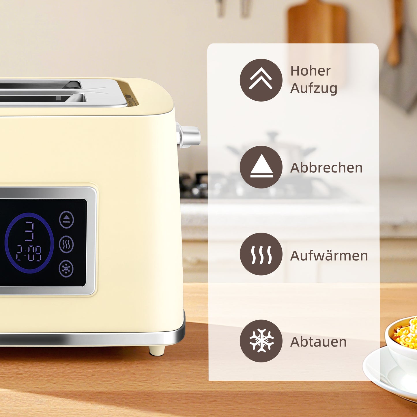 HOMCOM Wasserkocher und Toaster-Set mit LED-Touchscreen, 1,7 L, 2 Toasterschlitze, verschiedene Modi und Funktionen, Cremeweiß