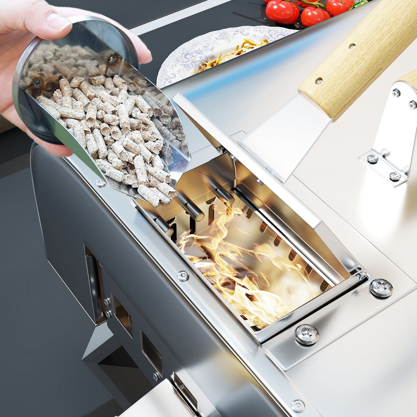 Outsunny Outdoor-Pizzaofen, Tragbarer Pizza-Ofen mit Pizzastein und Schaufel, klappbare Beine, Schornstein, Edelstahl