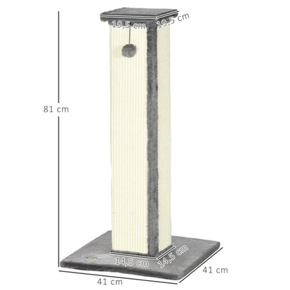 PawHut Kratzbaum Katzenbaum, inkl. Spielball, Plüsch, Sisal, 41 cm x 41 cm x 81 cm, Creme + Grau