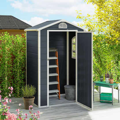 Outsunny Gerätehaus Kunststoff 1,9m² 134x104x204cm Geräteschuppen mit Satteldach Tür wetterfest Gartenhaus Outdoor Garten Schuppen Schrank für Hinterhof Außenbereich Dunkelgrau