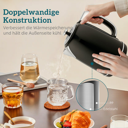 HOMCOM Wasserkocher- und Toaster-Set, LED-Anzeige, 1,7 Liter, 2200W, Retro-Design, Memory-Funktion, Schwarz