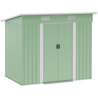Outsunny Gerätehaus Metall 2,3 m² 207 x 130 x 182 cm Geräteschuppen mit Pultdach Fenster Bodenrahmen Grün