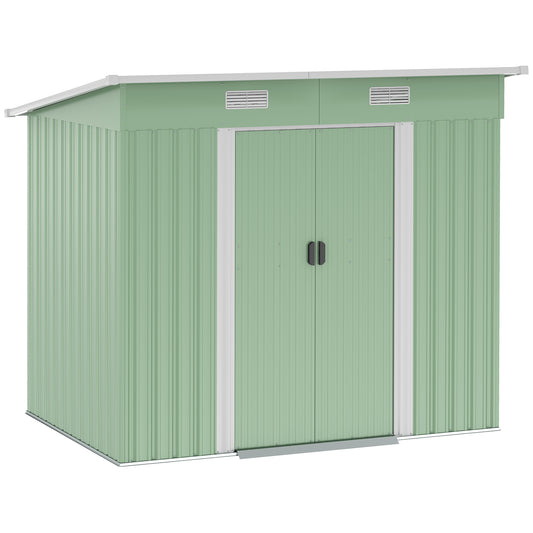 Outsunny Gerätehaus Metall 2,3 m² 207 x 130 x 182 cm Geräteschuppen mit Pultdach Fenster Bodenrahmen Grün