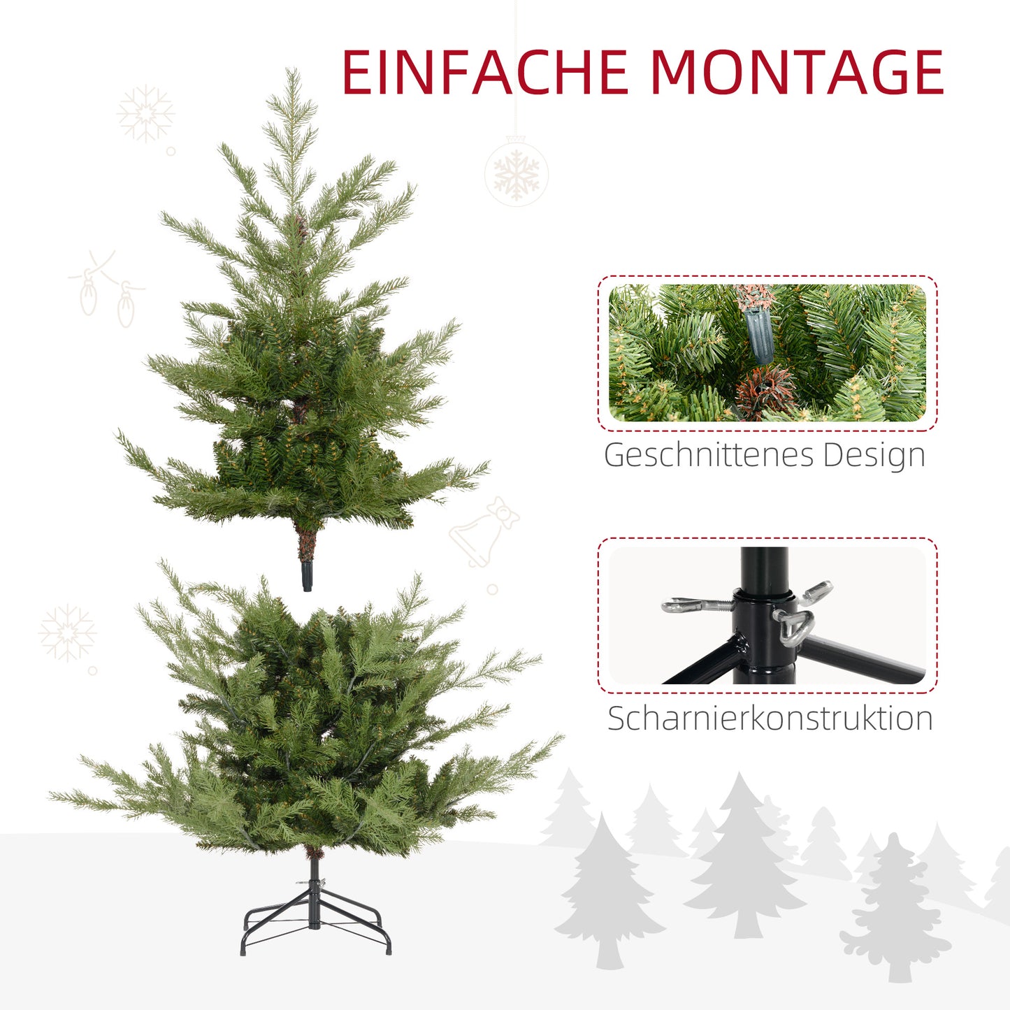 HOMCOM Weihnachtsbaum, Kunsttanne, realistisches Aussehen, schneller Aufbau, Kunststoff, Grün, 100 x 100 x 150cm