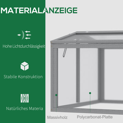 Outsunny Frühbeet Treibhaus Gewächshaus Frühbeetkasten Pflanzenbeet mit Abdeckung aus Holz und Polycarbonat wetterfest Hellgrau 90 x 80 x 58 cm