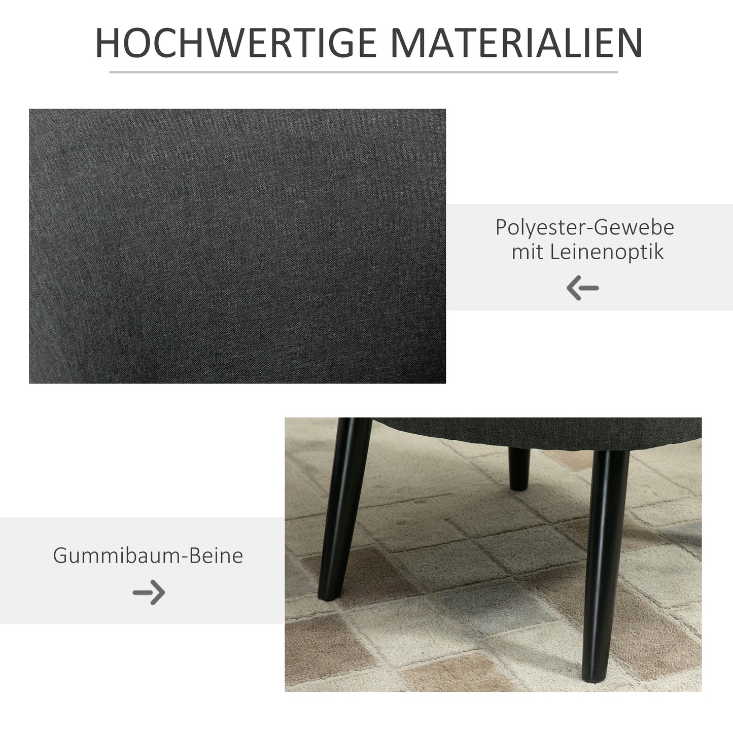 HOMCOM Loungesessel Cocktailsessel bis 150 كجم، Leinen-Optik Holz Grau 71 × 65 × 75 سم