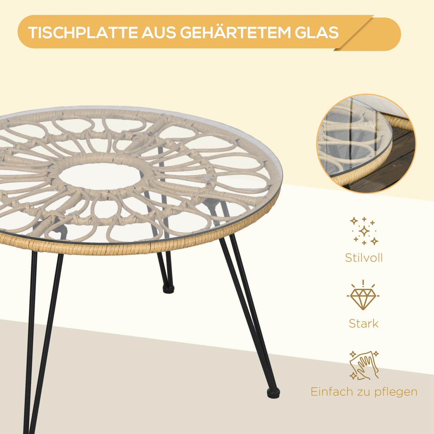 Outsunny 5-teilige Gartensitzgruppe، Boho-Stil، 1 Esstisch &amp; 4 Stühle، Auflagen، Polyrattan، بيج / طبيعي