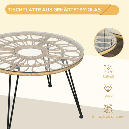 Outsunny 5-teilige Gartensitzgruppe، Boho-Stil، 1 Esstisch &amp; 4 Stühle، Auflagen، Polyrattan، بيج / طبيعي