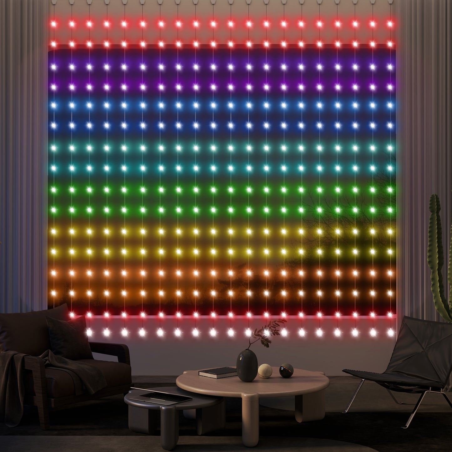 HOMCOM Vorhang mit 400 LED-Lichtern، Dynamische Lichterketten mit Musiksynchronisation für Schlafzimmer، Wohnzimmer، 3 x 3 م