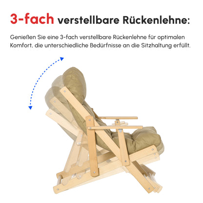 HOMCOM Akzentsessel, Relaxsessel, verstellbare Rückenlehne, Buchenholzrahmen, bis 120 kg, Braun