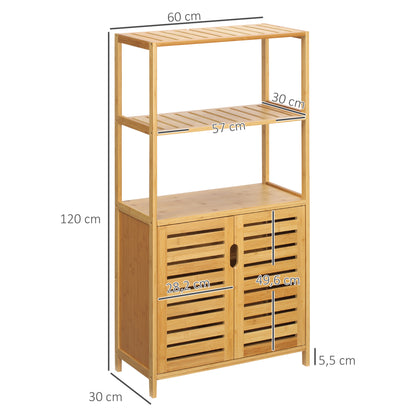 kleankin Badezimmerschrank, Badezimmerkommode mit Lamellentüren, Badregal, Bambusholz, Naturholz