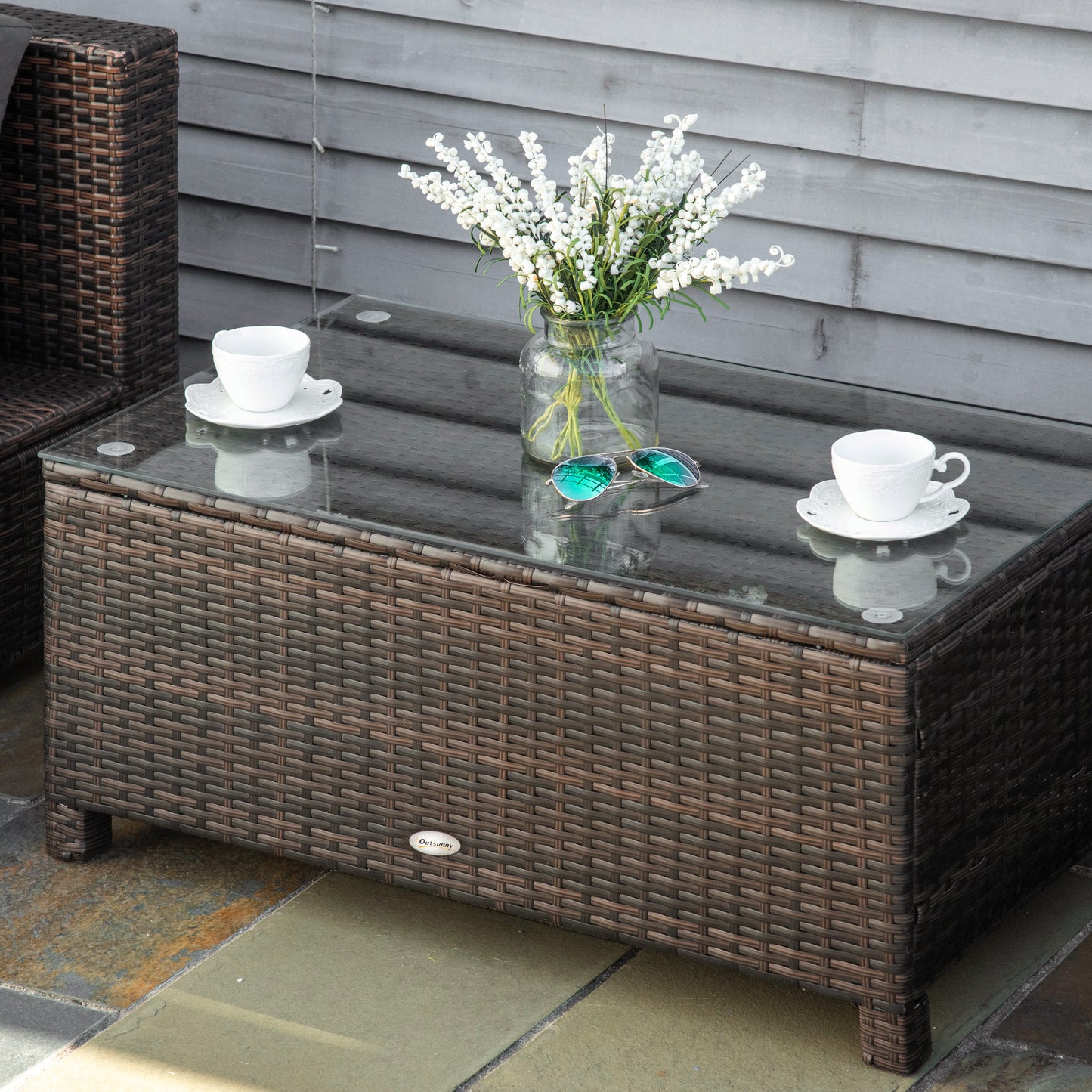Outsunny Garten Beistelltisch Couchtisch Gartentisch Balkontisch Polyrattan Braun 85 x 50 x 39 cm