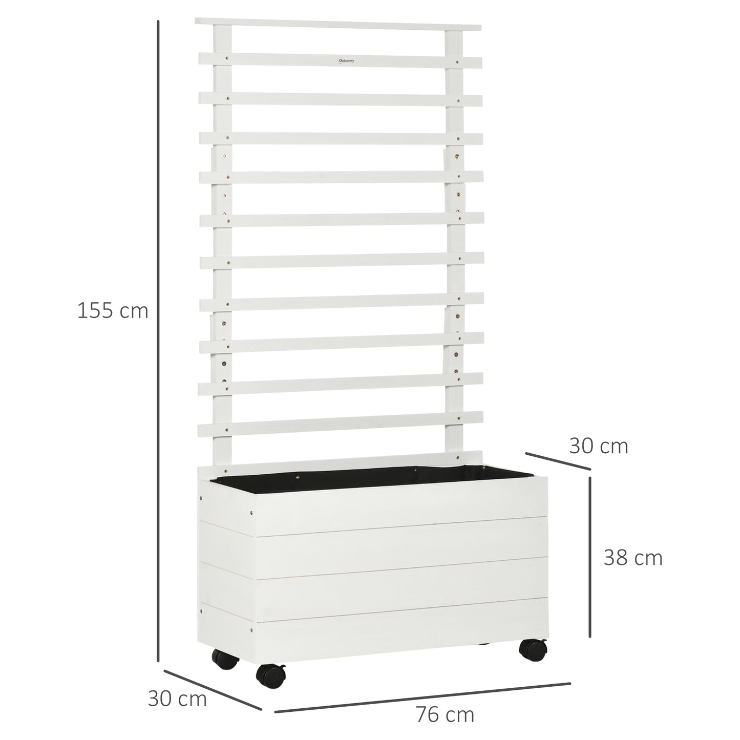 Outsunny Pflanzkasten mit Spalier, 4 Räder, Naturholz, wetterfeste Lackierung, weiß, 76 x 30 x 155 cm