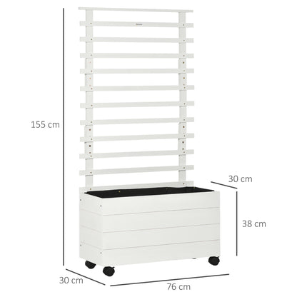 Outsunny Pflanzkasten mit Spalier, 4 Räder, Naturholz, wetterfeste Lackierung, weiß, 76 x 30 x 155 cm