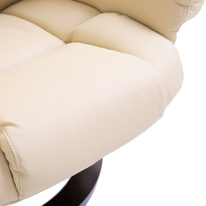 HOMCOM Relaxsessel mit Hocker, Liegefunktion, drehbar, bis 160 kg, Kunstleder, Metallrahmen, creme, 80 x 79 x 100 cm