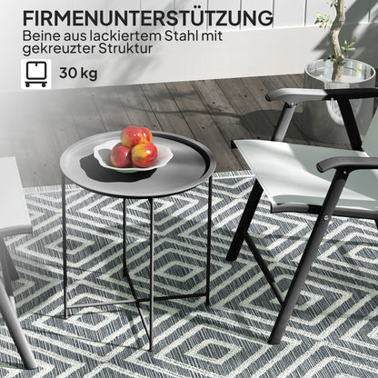 Outsunny Gartentisch, Runder Außen-Beistelltisch aus Stahl mit herausnehmbarem Tablett, faltbares Design, Terrassentisch, Schwarz