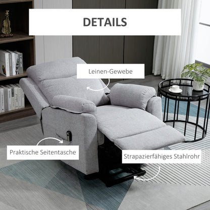 HOMCOM Relaxsessel mit Aufstehhilfe, elektrisch, Liegefunktion, Fernbedienung, Taschenfederkern, bis 120 kg, Grau