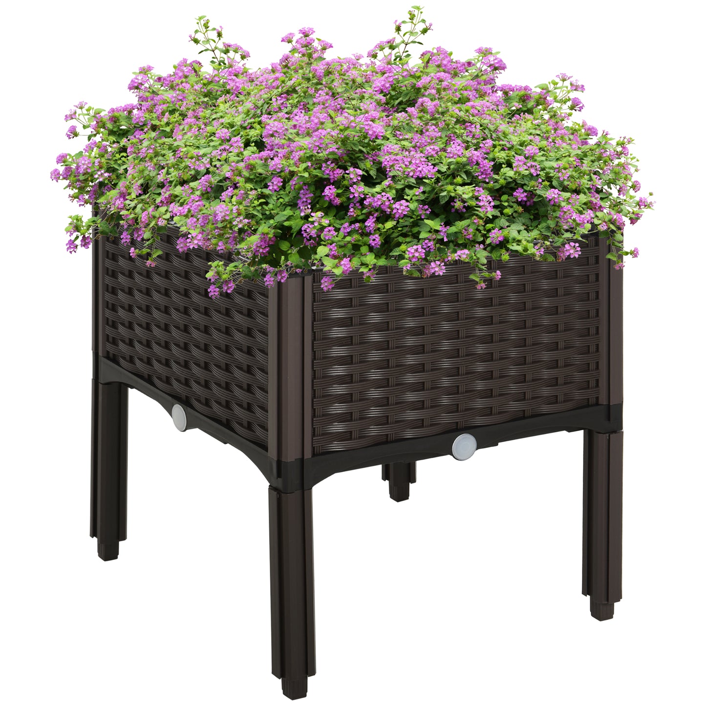 Outsunny Hochbeet, Pflanzkasten mit Abflusslöchern, Blumenkasten im Rattan-Look, Kunststoff, Braun, 40 x 40 x 44 cm