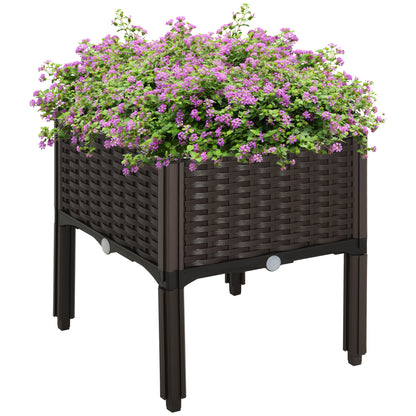 Outsunny Hochbeet, Pflanzkasten mit Abflusslöchern, Blumenkasten im Rattan-Look, Kunststoff, Braun, 40 x 40 x 44 cm