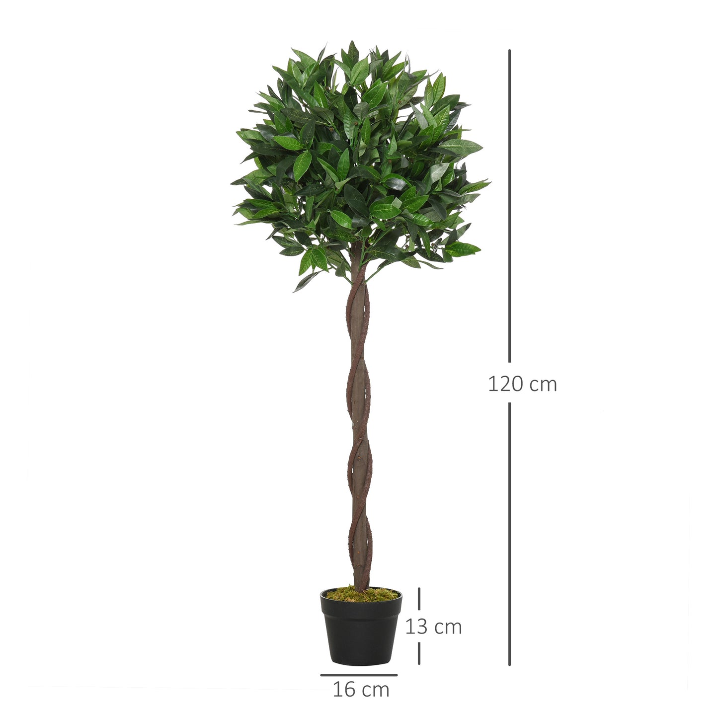 Outsunny 2er-Set Künstlicher Lorbeerbaum, 120 cm, Kunstpflanzen im Zementtopf, Kunststoff-Pflanzen für drinnen und draußen, Grün