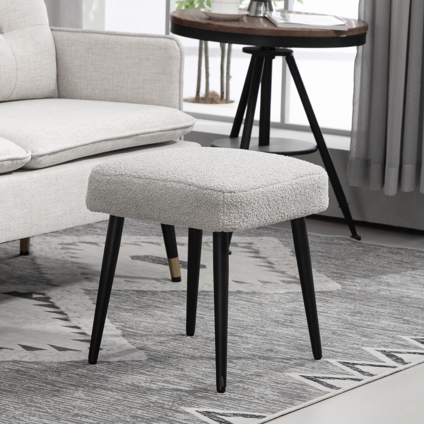 HOMCOM Hocker, Fußstütze, gepolsterter Sitz, Kaschmir-Optik, Stahlbeine, 42 x 42 x 44 cm, Hellgrau