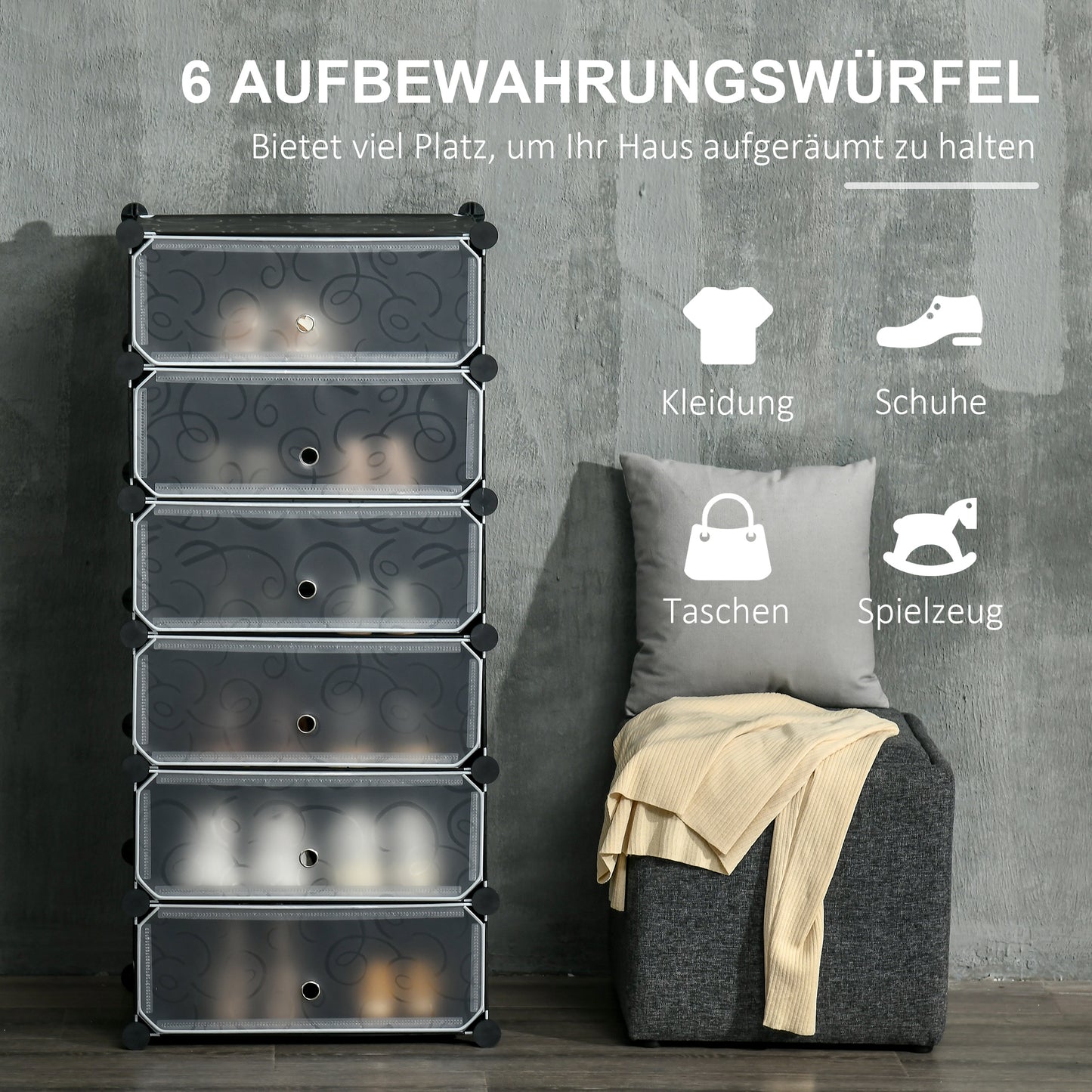 HOMCOM Modulares Regalsystem für 6 Paar Schuhe, 49 cm x 36,5 cm x 108 cm, Schwarz