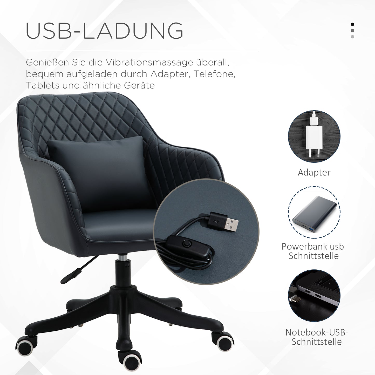 Vinsetto Massage Bürostuhl Schreibtischstuhl Computerstuhl Drehstuhl Arbeitsstuhl mit Vibrationsfunktion USB-Schrittstelle Massagefunktion Lendenkissen Armlehnen 78-86 cm höhenverstellbar Anthrazit