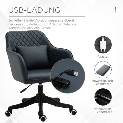 Vinsetto Massage Bürostuhl Schreibtischstuhl Computerstuhl Drehstuhl Arbeitsstuhl mit Vibrationsfunktion USB-Schrittstelle Massagefunktion Lendenkissen Armlehnen 78-86 cm höhenverstellbar Anthrazit