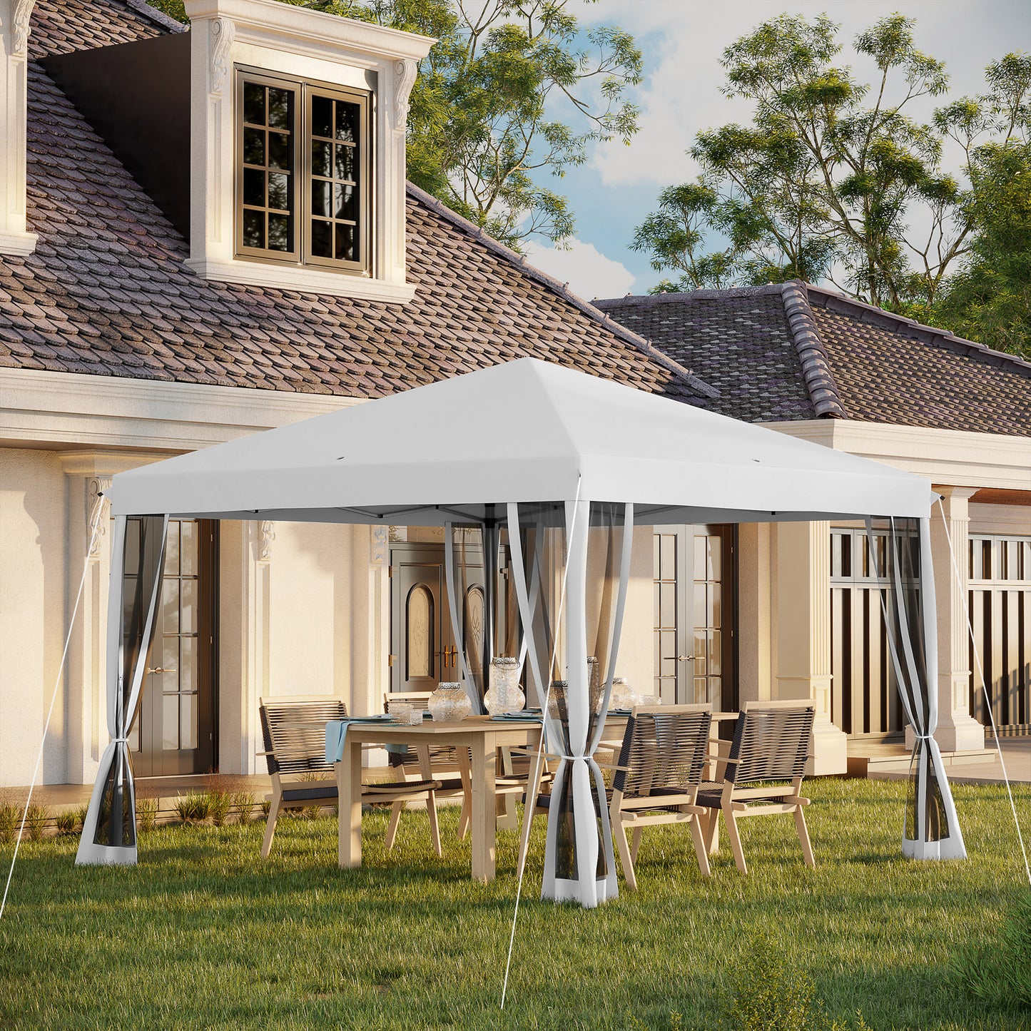 Outsunny Faltpavillon, Faltzelt mit Seitenwänden inkl. Tragetasche, Gartenpavillon, Metall, Oxfordstoff, 3 x 3 m, Cremeweiß