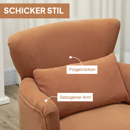 HOMCOM Moderner Armlehnstuhl، Gepolsterter Akzentstuhl mit Lendenkissen، Kautschukholzbeinen، Orange