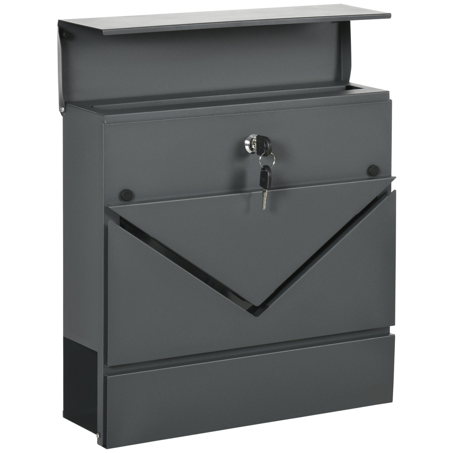 HOMCOM Briefkasten mit Deckel, 2 untere Abflusslöcher, Stahl, mit Schloss, Grau