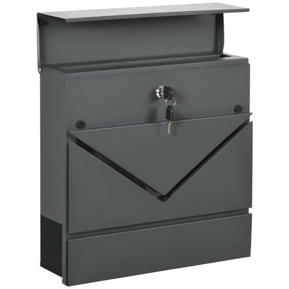 HOMCOM Briefkasten mit Deckel, 2 untere Abflusslöcher, Stahl, mit Schloss, Grau