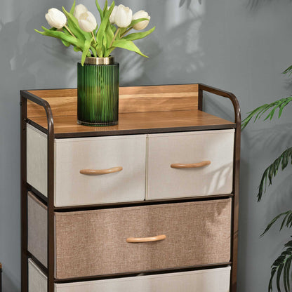 HOMCOM Kommode mit 5 faltbaren Stoffschubladen, Ablage, stabiler Stahlrahmen, 58 x 29 x 99 cm