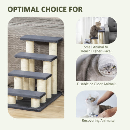 PawHut Hundetreppe 4 Stufen 59 cm Hoch Haustiertreppe für Katze und Hunde Hunderampe Katzentreppe Einstiegshilfe für Bett, Sofa, Couch Grau