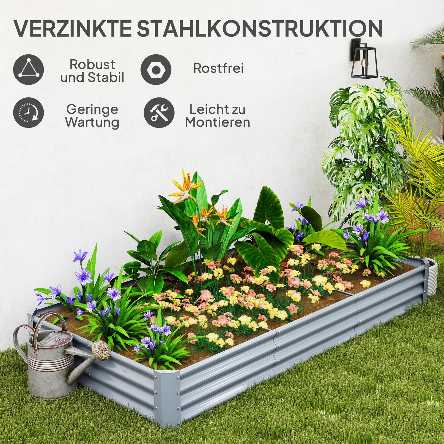 Outsunny Hochbeet aus Stahl, Wetterbeständig Pflanzbeet mit Anti-Schnittkante Frühbeet