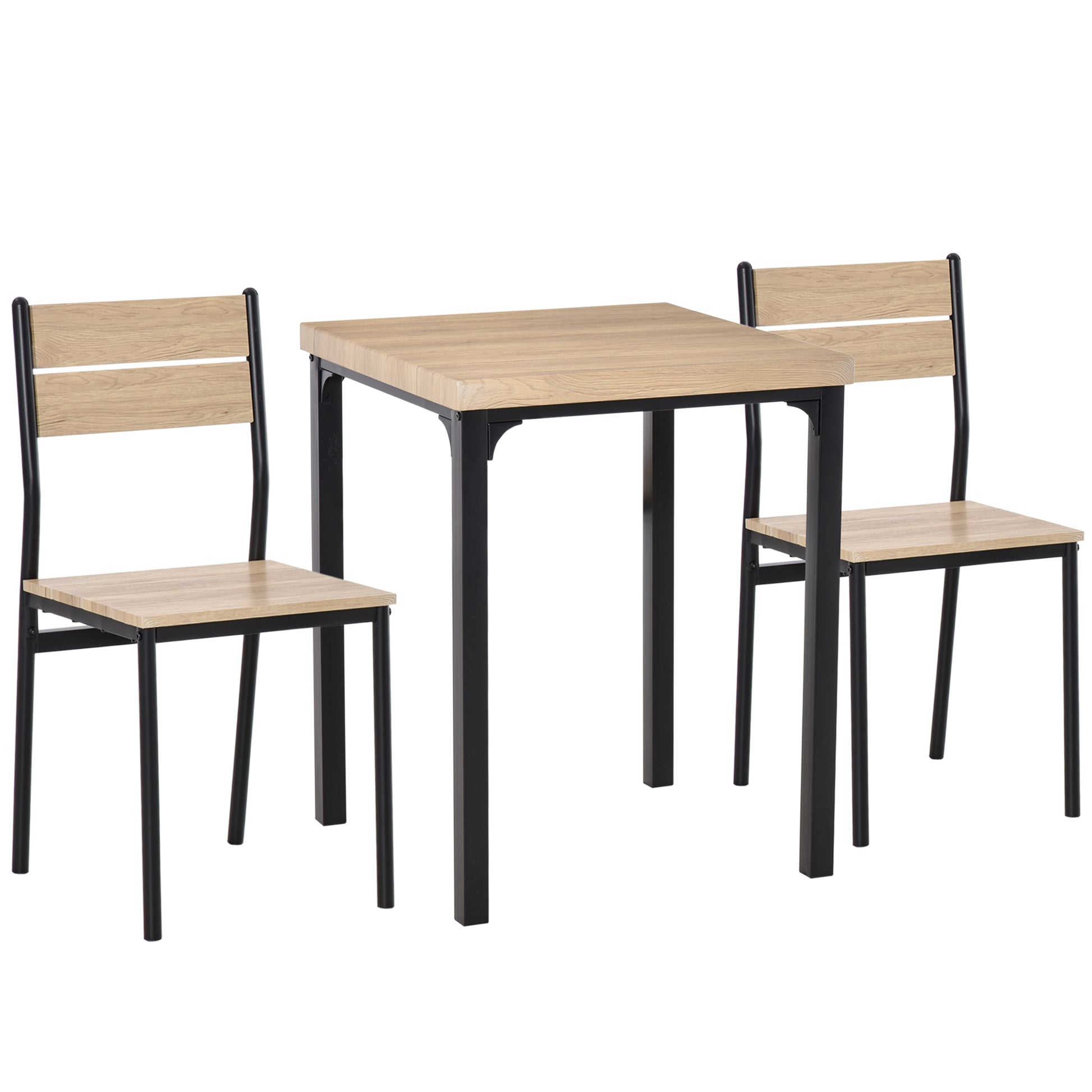 HOMCOM 3-teilige Esstisch Küchentisch mit Stühlen Set Naturholzmaserung + Schwarz mit 1 Tisch + 2 Stühlen