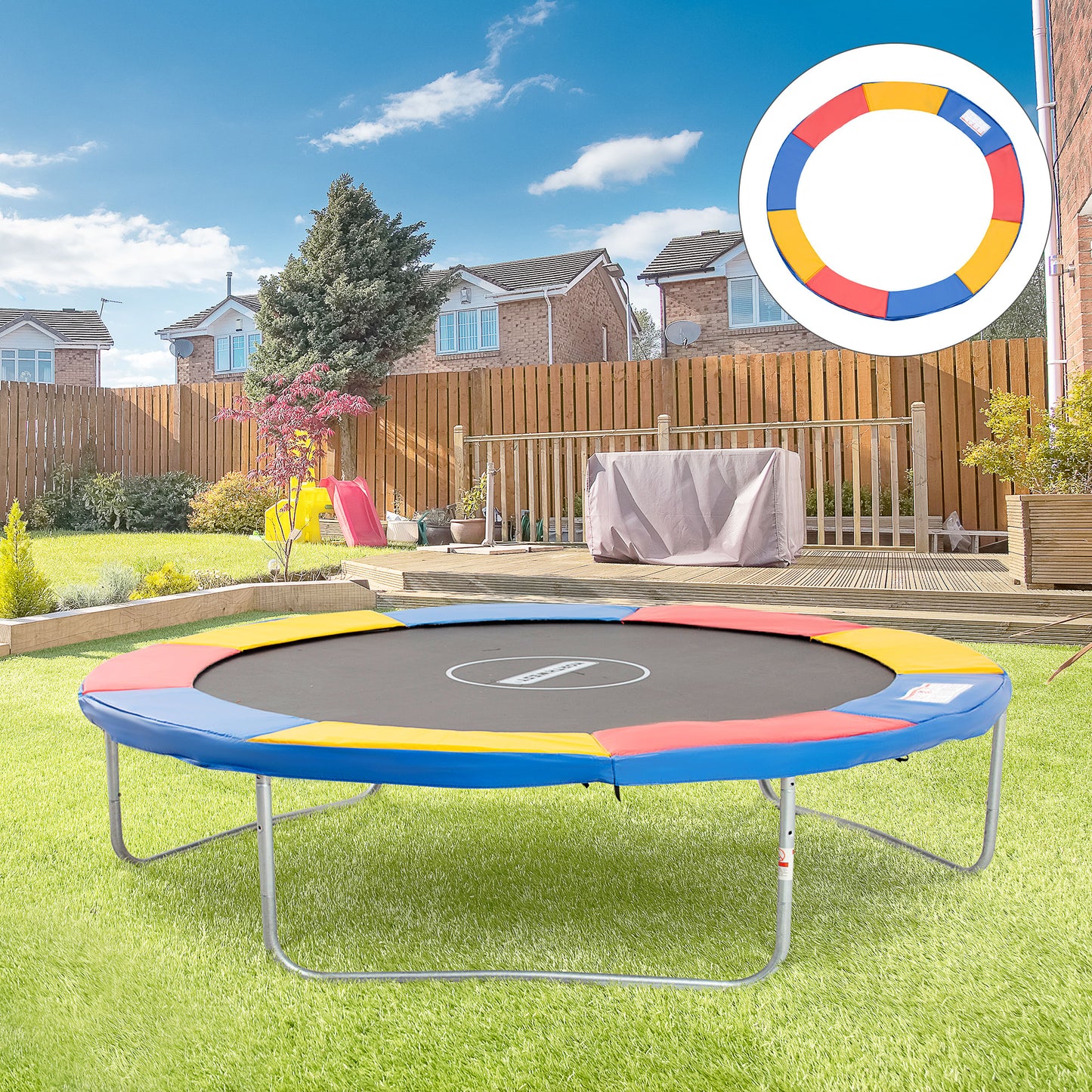HOMCOM Trampolin Randabdeckung Ø305 cm breit, Reißfest UV-resistent Federabdeckung, Wasserabweisend, Trampolinzubehör Randschutz Sicherheitsnetz Ersatzteile für Gartentrampoline, Bunt