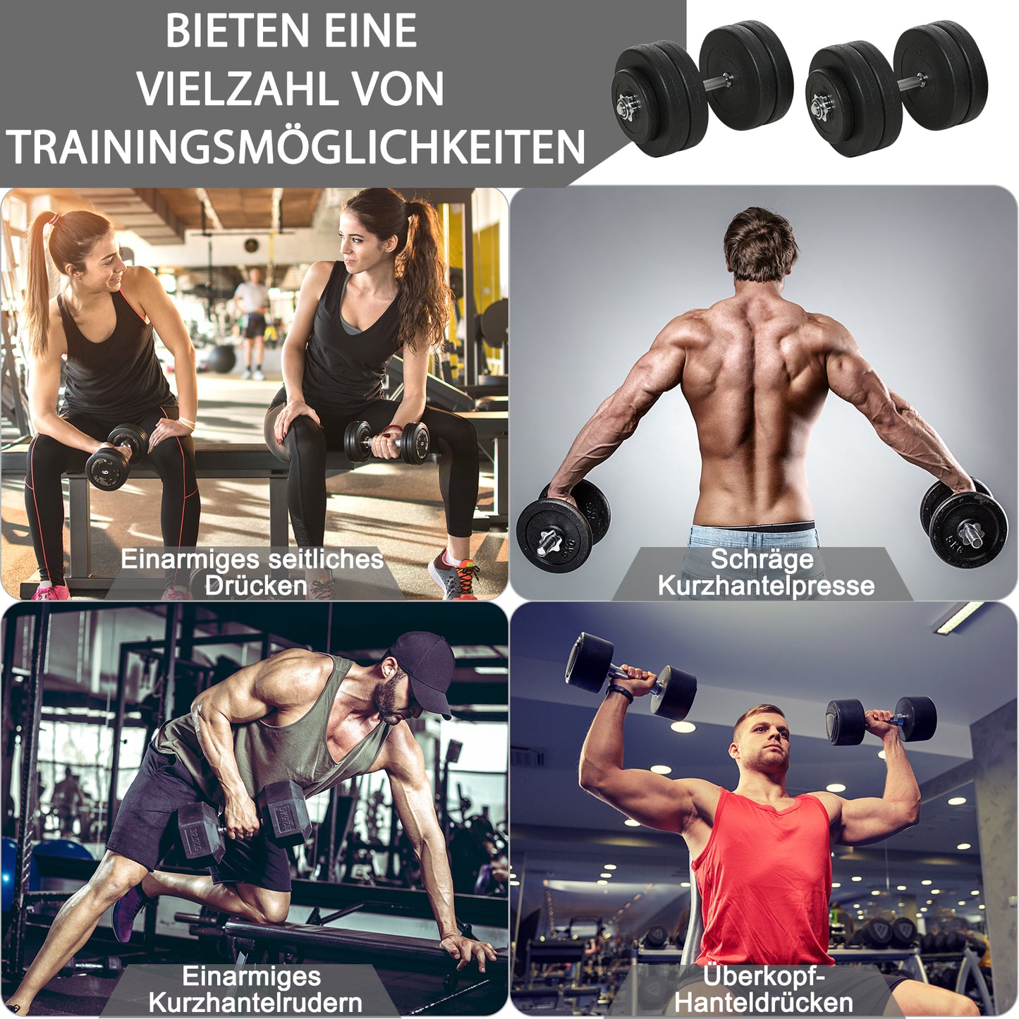 HOMCOM Kurzhantel-Set 2 x 25 kg, 2 x 6 Hantelscheiben mit Kunststoffhülle, bodenschonend, Schwarz