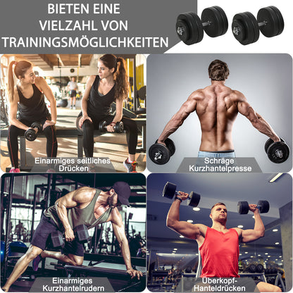 HOMCOM Kurzhantel-Set 2 x 25 kg, 2 x 6 Hantelscheiben mit Kunststoffhülle, bodenschonend, Schwarz