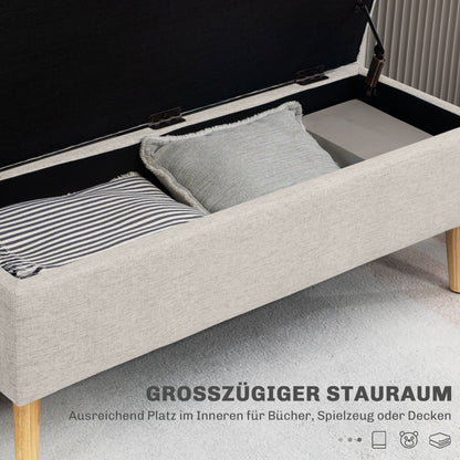 HOMCOM Sitzbank mit Stauraum, bis 220 kg, Leinenoptik, 110x39x45cm, Beige
