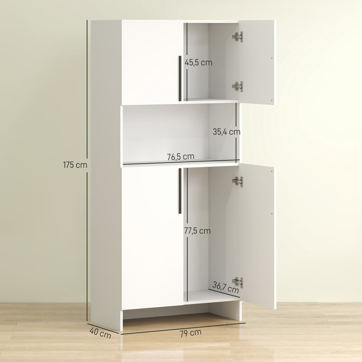 HOMCOM Küchenschrank, Vorratsschrank für Küche, Wohnzimmer, Esszimmer, Schränke, Regale, Mikrowellenablage, Spanplatte, Weiß